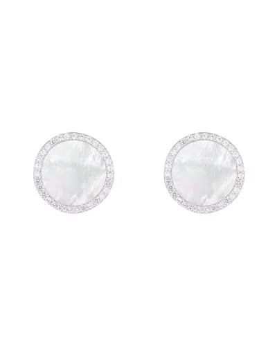 Splendid Pearls Silver 8mmmm Pearl Cz Earrings In Metallic