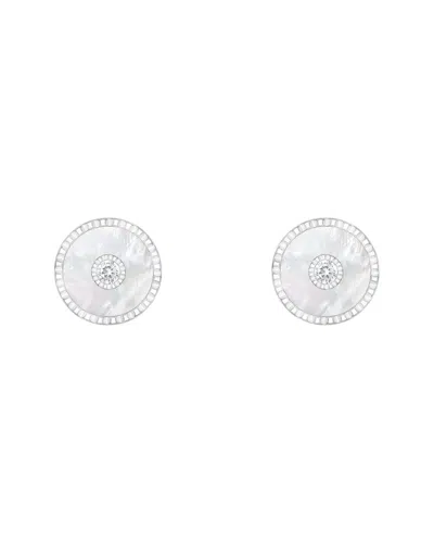 Splendid Pearls Silver 8x8mm Pearl Cz Earrings In White