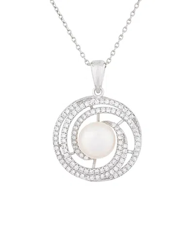Splendid Pearls Silver 9-10mm Freshwater Pearl & Cz Pendant Necklace
