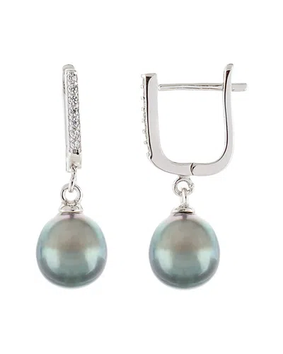 Splendid Pearls Silver 9-10mm Tahitian Pearl Earrings In Metallic