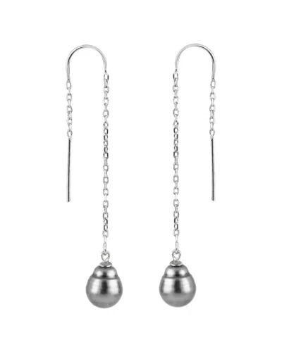 Splendid Pearls Silver 9-10mm Tahitian Pearl Earrings In Metallic