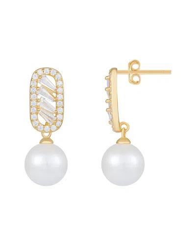 Splendid Pearls Silver 9-9.5mm Pearl Cz Earrings In Multi