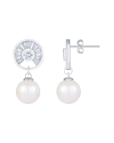 Splendid Pearls Silver 9-9.5mm Pearl Cz Earrings In White