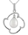 Splendid Pearls Silver 9mm Pearl Cz Pendant In Silver