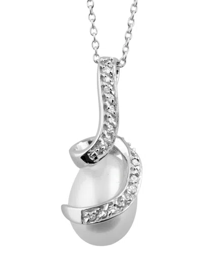 Splendid Pearls Silver 9mm Pearl Cz Pendant In Metallic