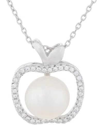 Splendid Pearls Silver 9mm Pearl Cz Pendant In Metallic