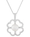 Splendid Pearls Silver 9mm Pearl Cz Pendant In Metallic