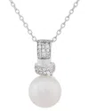 Splendid Pearls Silver 9mm Pearl Cz Pendant In Metallic