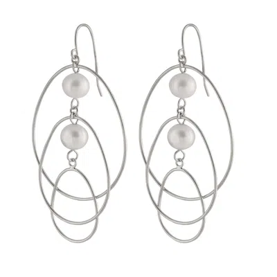 Splendid Pearls Sterling Silver Dangling Freshwater Pearl Earrings In White