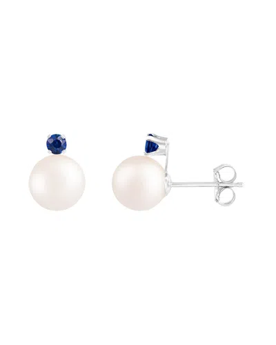 Splendid Pearls Vermeil Sapphire 7-7.5mm Pearl Earrings In Multi