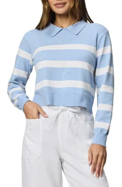 Splendid Phoebe Stripe Polo Sweater In Sea Breeze Blue/ White