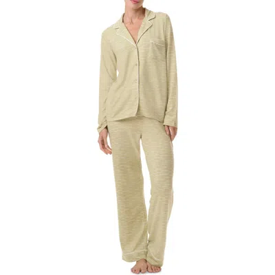 Splendid Pillowsoft Long Sleeve Pajamas In Green Sanded Stripe