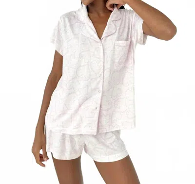 Splendid Flora Pillow Soft Short Pj Set In Dotted Hearts In White
