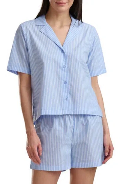 Splendid Plaid Short Sleeve Notch Top And Boxer Pajamas In Blue