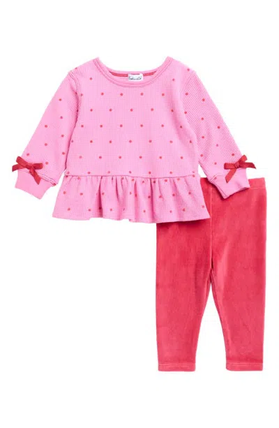 Splendid Babies'  Playful Polka Dot Long Sleeve T-shirt & Leggings Set In Pink