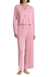 Splendid Pointelle Cardigan, Camisole & Pants Pajamas In Pink