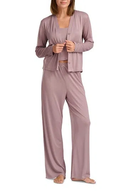 Splendid Pointelle Cardigan, Tank & Pants Pajamas In Purple
