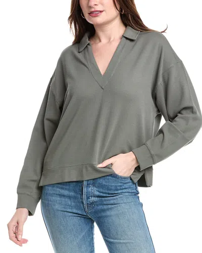 Splendid Waffle Scuba Polo Sweatshirt In Gray