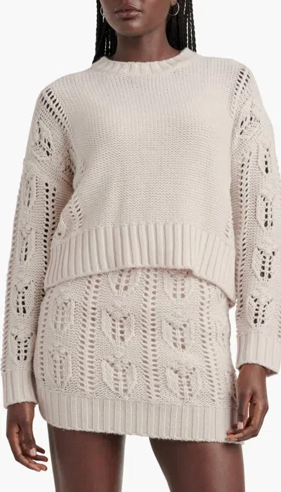 Splendid Portland Cable Sweater In Pale Oak Heather In White