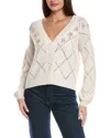 Splendid Primrose Embroidered Pointelle Stitch Cardigan In Neutral