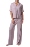 Splendid Print Short Sleeve Pajamas In Mini Textured Stripe