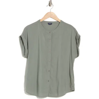 Splendid Provence Rolled Sleeve Button-up Top In Army