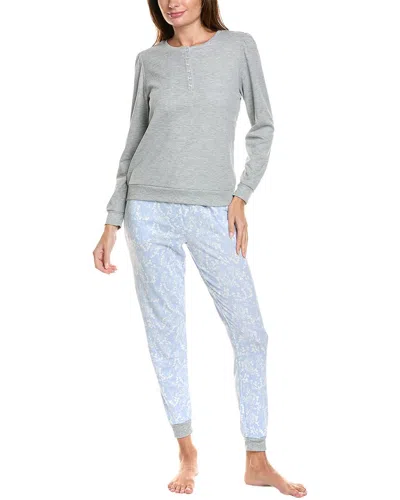 Splendid Puff-sleeve Henley Jogger Set In Grey