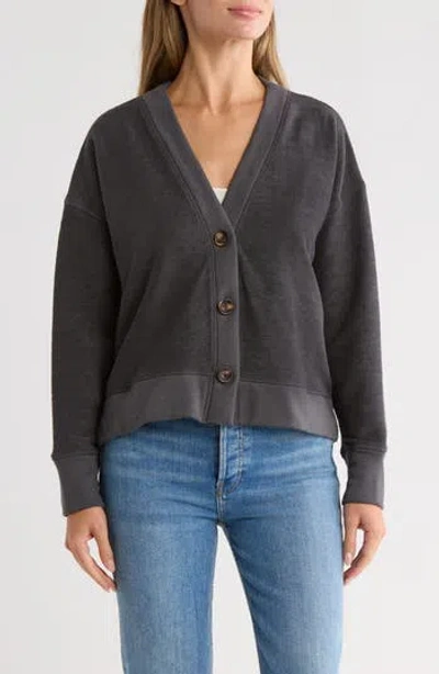Splendid Reversed Terry V-neck Cardigan In Gray