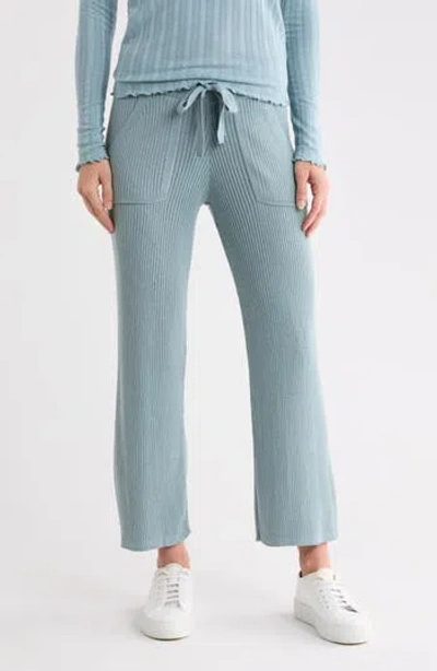 Splendid Rib Knit Wide Leg Crop Pants In Blue