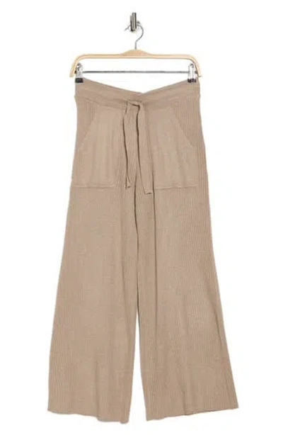 Splendid Rib Knit Wide Leg Crop Pants In Camel