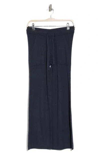 Splendid Rib Knit Wide Leg Crop Pants In Navy
