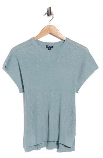 Splendid Ribbed Short Sleeve Sweater In Blue