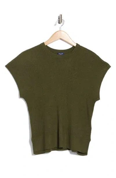 Splendid Ribbed Short Sleeve Sweater In Green