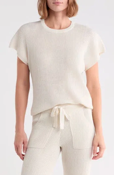 Splendid Ribbed Short Sleeve Sweater In Pale Oak White