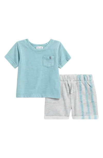 Splendid Ripple Wave Pocket T-shirt & Sweat Shorts Set In Aqua Sky