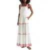 Splendid Riviera Womens Rick Rack Trim Elastic Maxi Dress In White