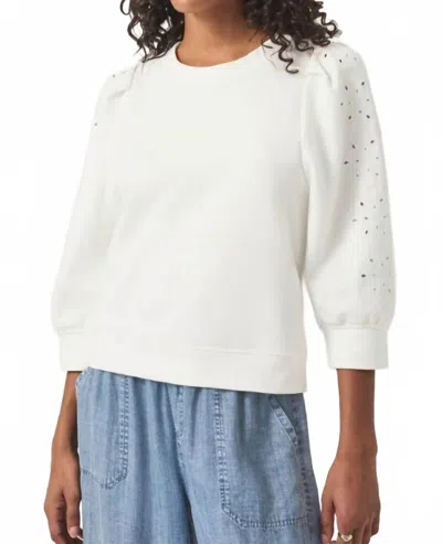 SPLENDID RORY EMBROIDERED CREW SWEATSHIRT IN WHITE