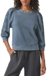 Splendid Rory Embroidered Eyelet Sleeve Sweatshirt In Indigo