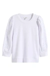 Splendid Rory Embroidered Eyelet Sleeve Sweatshirt In White