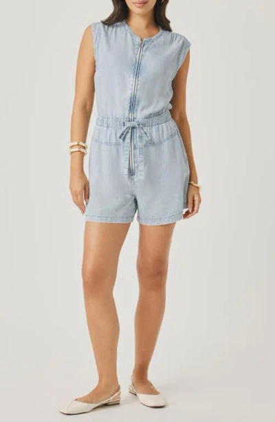 Splendid Rosalie Tie Waist Denim Romper In Blue