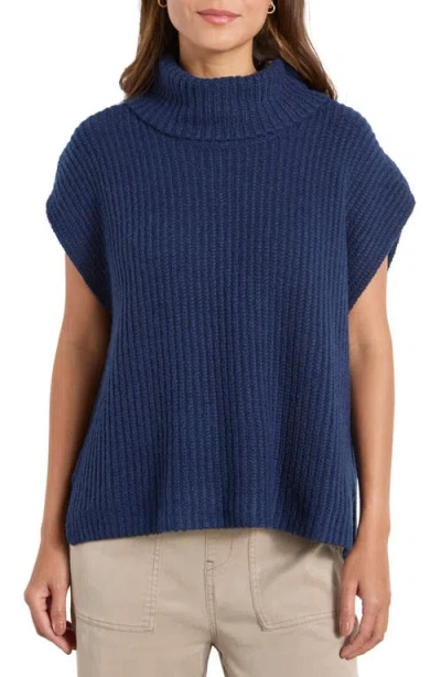 Splendid Rosalie Turtleneck Short Sleeve Sweater In Blue