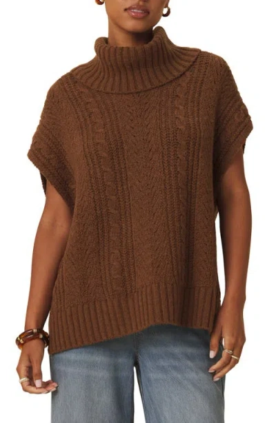Splendid Rosalina Cable Stitch Short Sleeve Turtleneck Sweater In Transparent