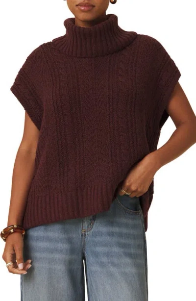 Splendid Rosalina Cable Stitch Short Sleeve Turtleneck Sweater In Brown