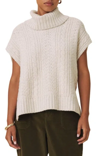 Splendid Rosalina Cable Stitch Short Sleeve Turtleneck Sweater In White