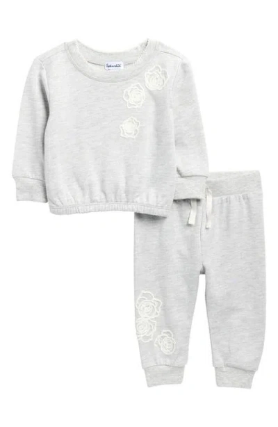 Splendid Babies'  Rose Embroidered Sweatshirt & Sweatpants Set In Gray