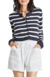 Splendid Rowena Stripe Cotton Blend Crop Cardigan In Navy/white