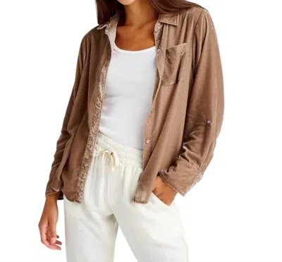 Splendid Ryan Velvet Button Down Shirt In Walnut In Brown