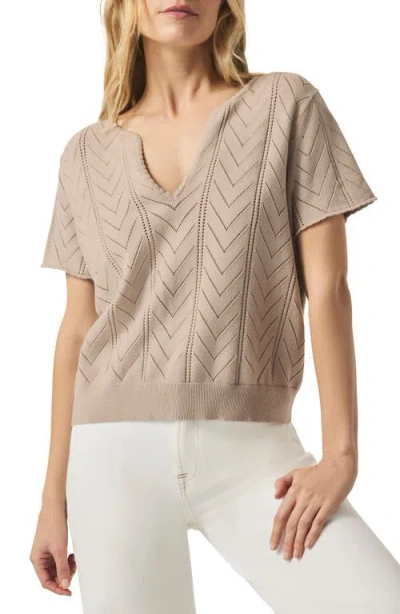Splendid Sabrina Pointelle Short Sleeve Sweater In Fawn