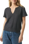 Splendid Sabrina Pointelle Short Sleeve Sweater In Lead