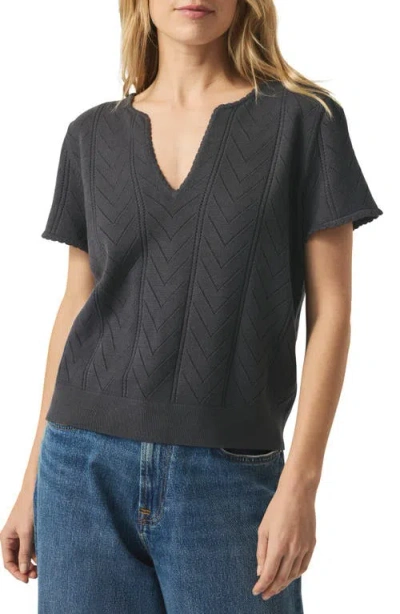 Splendid Sabrina Pointelle Short Sleeve Sweater In Lead